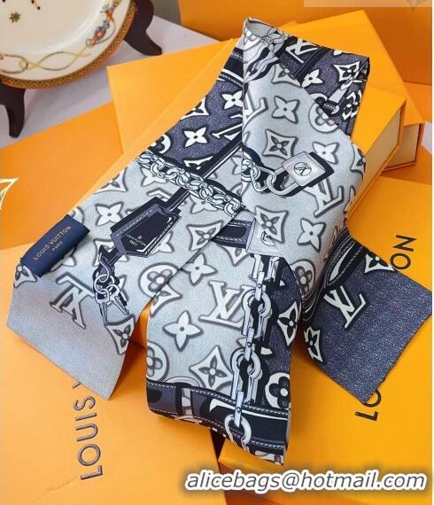 Popular Style Louis Vuitton Monogram Jacquard Denim Bandeau Scarf 8x120cm 21551 Grey 2023