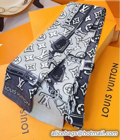 Popular Style Louis Vuitton Monogram Jacquard Denim Bandeau Scarf 8x120cm 21551 Grey 2023