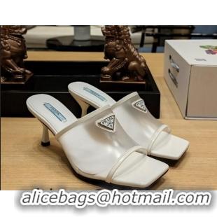 Perfect Prada PVC Heel Slide Sandals 7cm White 612198