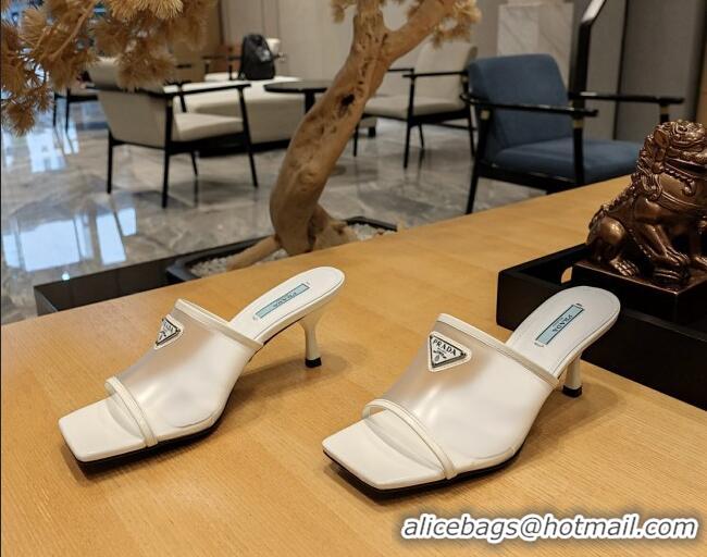 Perfect Prada PVC Heel Slide Sandals 7cm White 612198