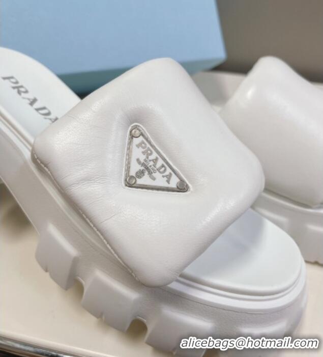 Most Popular Prada Soft Padded Nappa Leather Slide Sandals White 1XX661