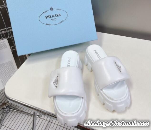 Most Popular Prada Soft Padded Nappa Leather Slide Sandals White 1XX661