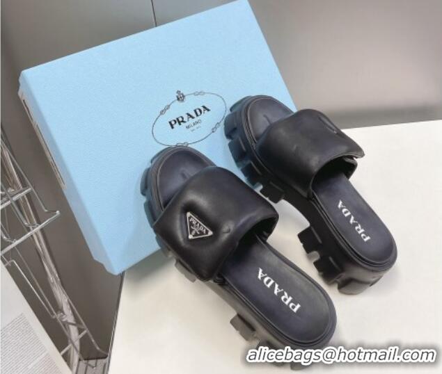 Top Grade Prada Soft Padded Nappa Leather Slide Sandals Black 1XX661