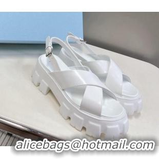 Crafted Prada Leather Platform Sandals 5.5cm White 612202