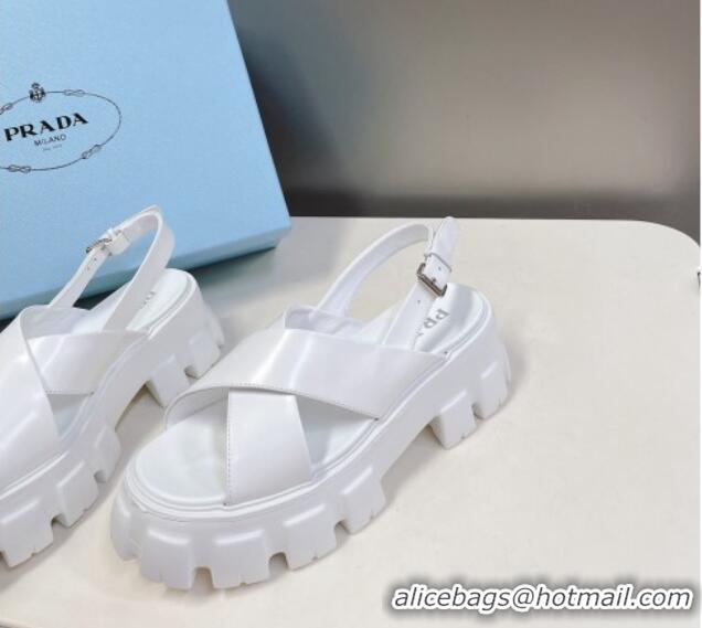 Crafted Prada Leather Platform Sandals 5.5cm White 612202