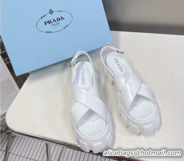 Crafted Prada Leather Platform Sandals 5.5cm White 612202