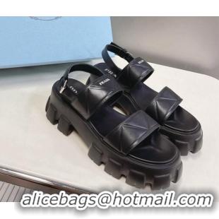 Pretty Style Prada Leather Platform Sandals 5.5cm Black 612203