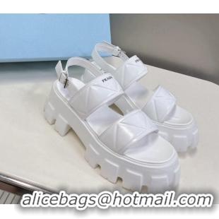 Duplicate Crafted Prada Leather Platform Sandals 5.5cm White 612204