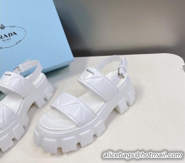 Duplicate Crafted Prada Leather Platform Sandals 5.5cm White 612204