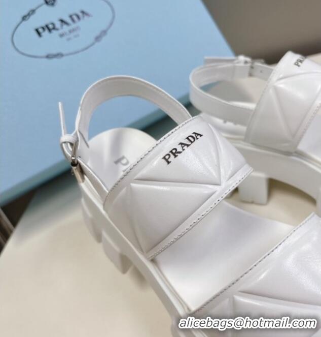 Duplicate Crafted Prada Leather Platform Sandals 5.5cm White 612204