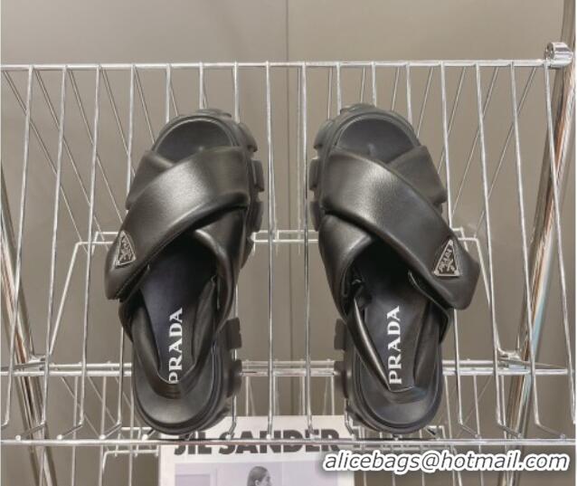 Super Quality Prada Monolith Padded Nappa Leather Sandals 5.5cm Black 1X123N