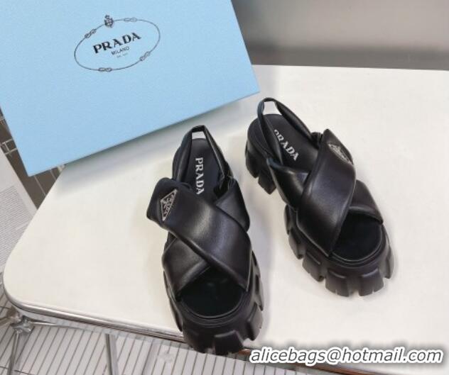 Super Quality Prada Monolith Padded Nappa Leather Sandals 5.5cm Black 1X123N