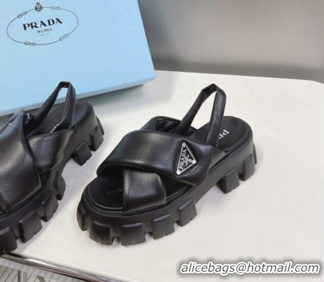 Super Quality Prada Monolith Padded Nappa Leather Sandals 5.5cm Black 1X123N