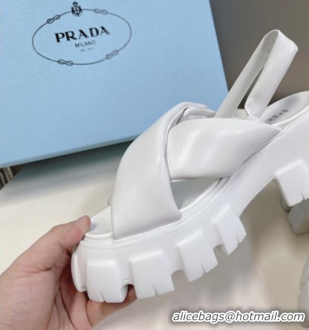 New Style Prada Monolith Padded Nappa Leather Sandals 5.5cm White 1X123N