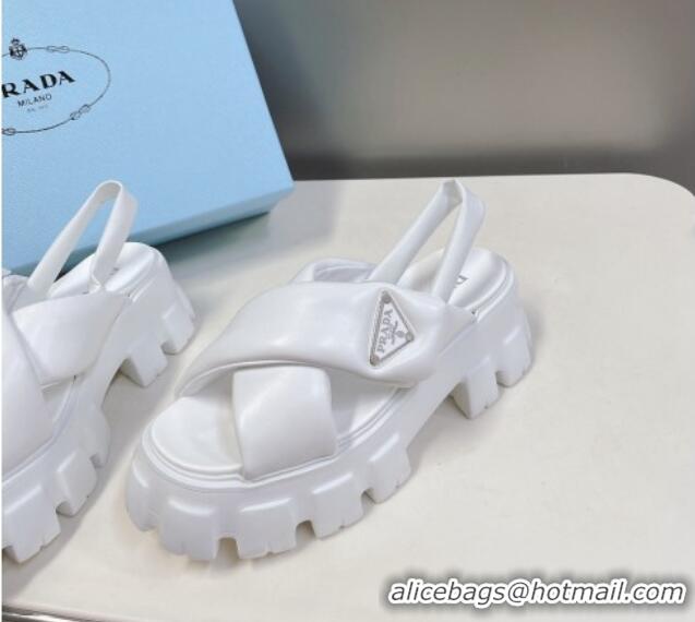 New Style Prada Monolith Padded Nappa Leather Sandals 5.5cm White 1X123N