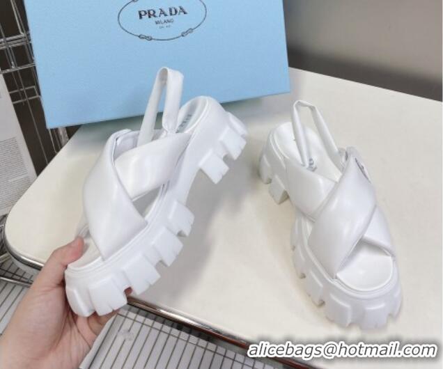 New Style Prada Monolith Padded Nappa Leather Sandals 5.5cm White 1X123N