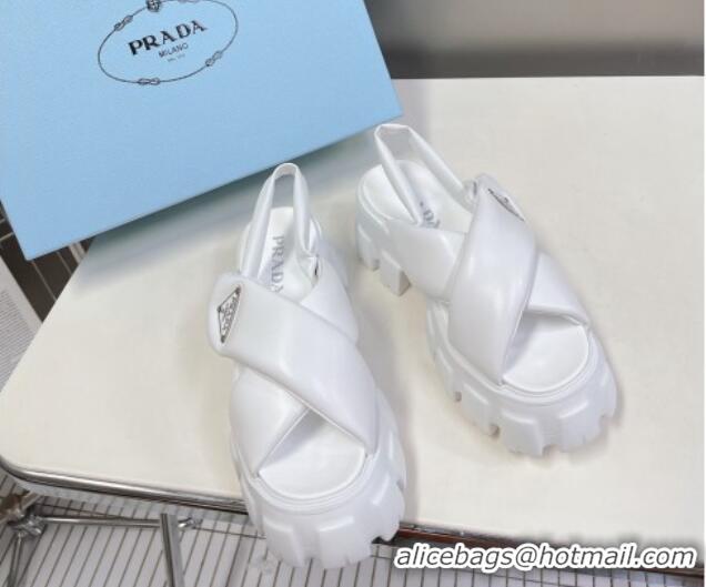 New Style Prada Monolith Padded Nappa Leather Sandals 5.5cm White 1X123N