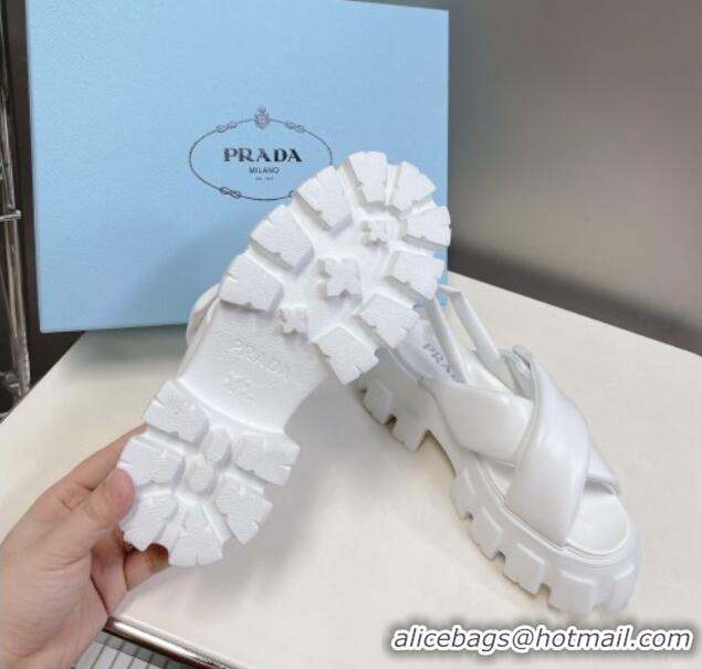 New Style Prada Monolith Padded Nappa Leather Sandals 5.5cm White 1X123N