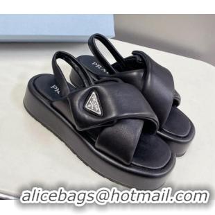 Perfect Prada Padded Nappa Leather Platform Sandals 5.5cm Black 612207