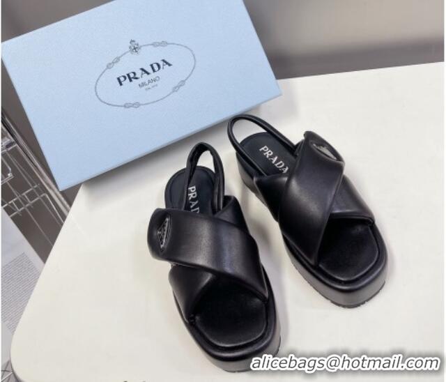 Perfect Prada Padded Nappa Leather Platform Sandals 5.5cm Black 612207