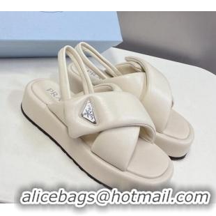 Purchase Prada Padded Nappa Leather Platform Sandals 5.5cm White 612210