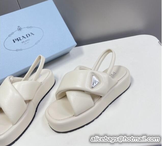 Purchase Prada Padded Nappa Leather Platform Sandals 5.5cm White 612210