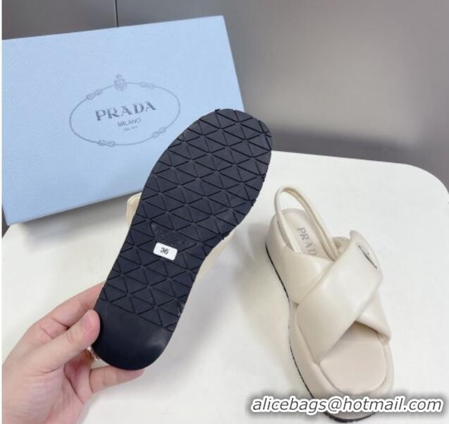 Purchase Prada Padded Nappa Leather Platform Sandals 5.5cm White 612210