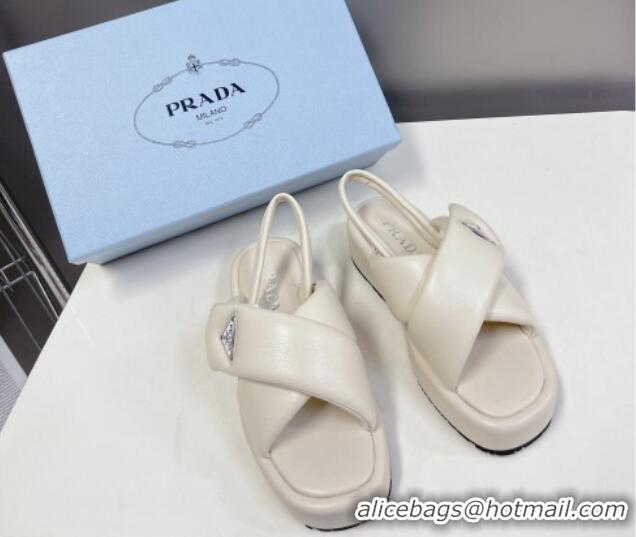 Purchase Prada Padded Nappa Leather Platform Sandals 5.5cm White 612210