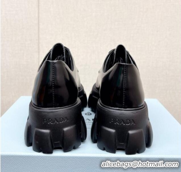 Most Popular Prada Monolith Brushed Leather Pointed Lace-up Shoes Black 612211