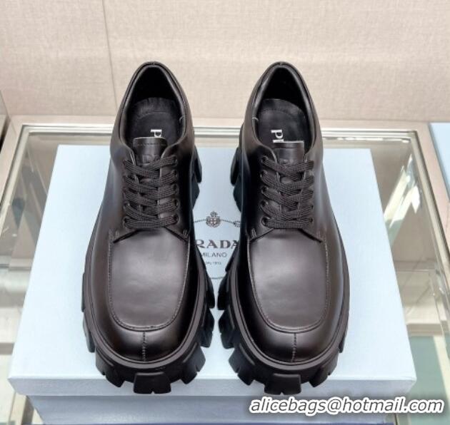 Perfect Prada Monolith Calf Leather Lace-up Shoes Black 612213