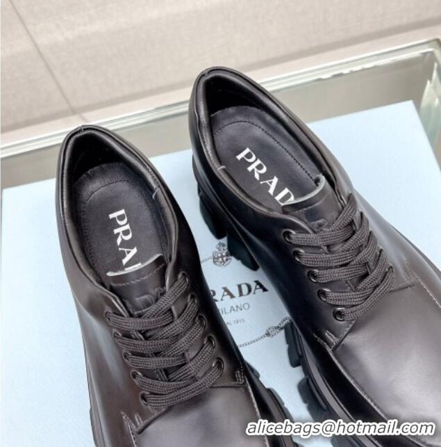 Perfect Prada Monolith Calf Leather Lace-up Shoes Black 612213