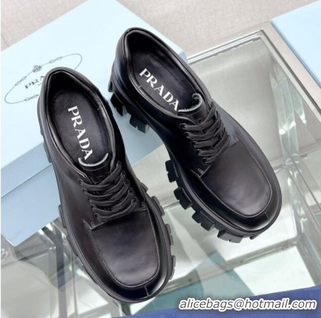 Perfect Prada Monolith Calf Leather Lace-up Shoes Black 612213