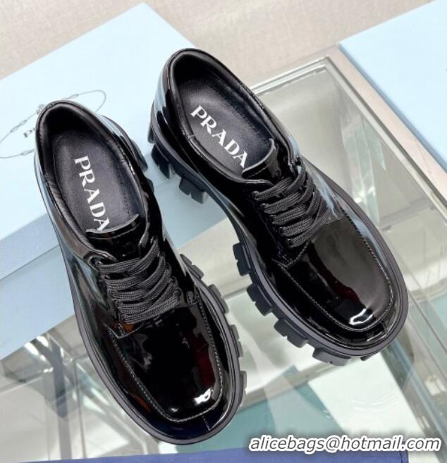 Best Grade Prada Monolith Patent Leather Lace-up Shoes Black 612214