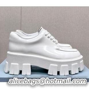 Unique Style Prada Monolith Brushed Leather Lace-up Shoes White 612216