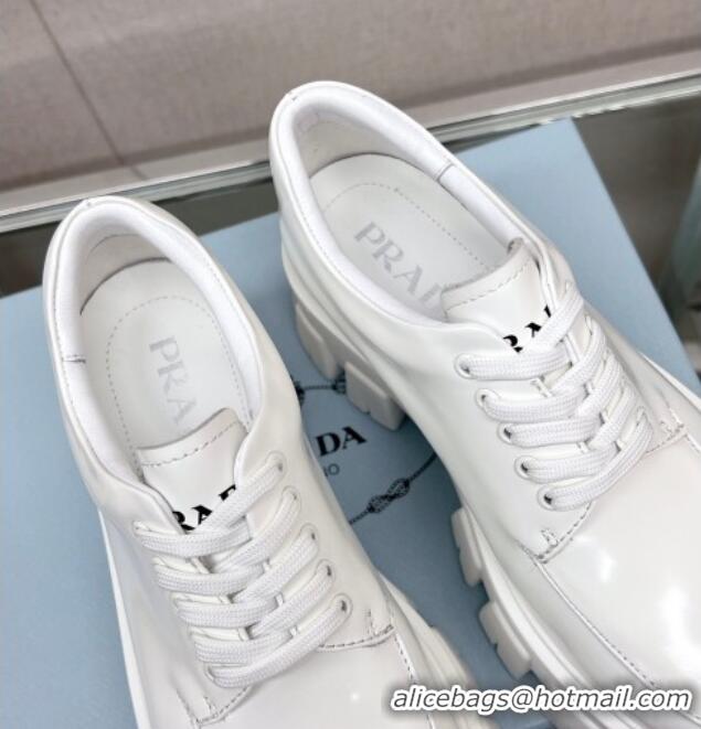 Unique Style Prada Monolith Brushed Leather Lace-up Shoes White 612216