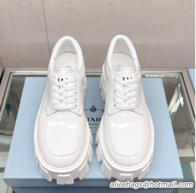 Unique Style Prada Monolith Brushed Leather Lace-up Shoes White 612216