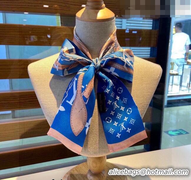 Famous Brand Louis Vuitton Silk Bandeau Scarf 9x115cm 0308 Blue 2023