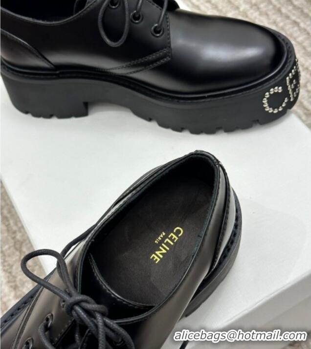 Best Price Celine Calf Leather Lace-ups with Studded CELINE Black 022214