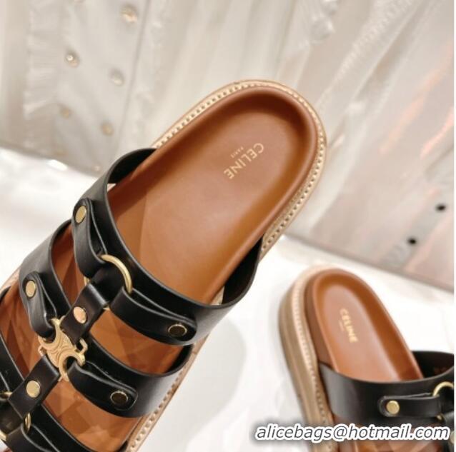 Best Product Celine Triomphe Flat Slide Sandals Black 022703