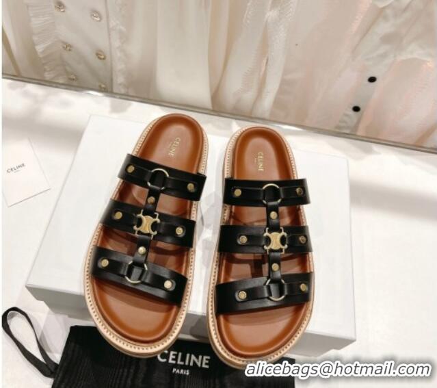 Best Product Celine Triomphe Flat Slide Sandals Black 022703