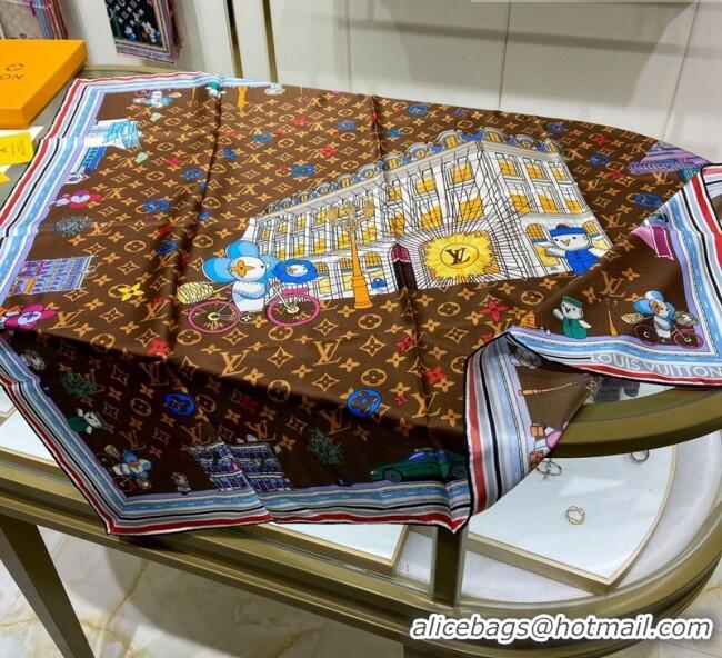 Promotional Louis Vuitton Vivienne Animation Silk Square Scarf 90x90cm L0902 Brown 2023