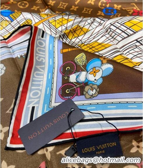 Promotional Louis Vuitton Vivienne Animation Silk Square Scarf 90x90cm L0902 Brown 2023