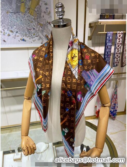 Promotional Louis Vuitton Vivienne Animation Silk Square Scarf 90x90cm L0902 Brown 2023