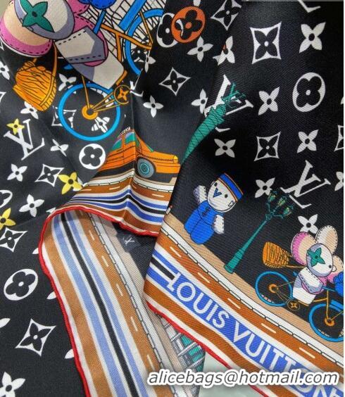 Grade Louis Vuitton Vivienne Animation Silk Square Scarf 90x90cm L0902 Black 2023