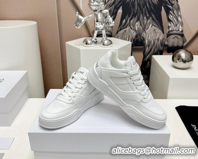 Durable Celine CT-07 Trainer Low Lace-up Sneakers in Calfskin White 329004