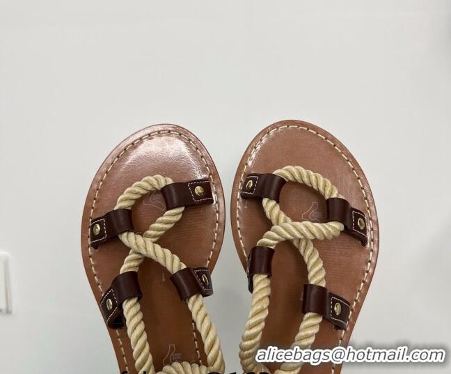 Cheap Price Celine Leather Strap Flat Sandals with Cord Lace Brown/Beige 331051