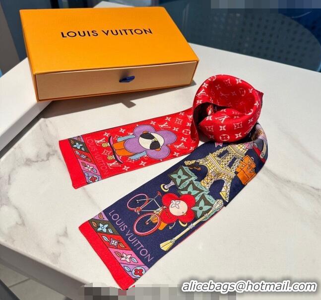 Top Quality Louis Vuitton Vivienne Square Silk Bandeau Scarf 8x120cm L8008 Red/Navy Blue 2023