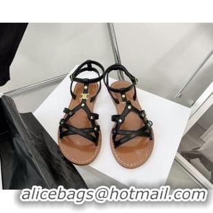 Unique Style Celine Triomphe Leather Strap Flat Sandals Black/Brown 331054