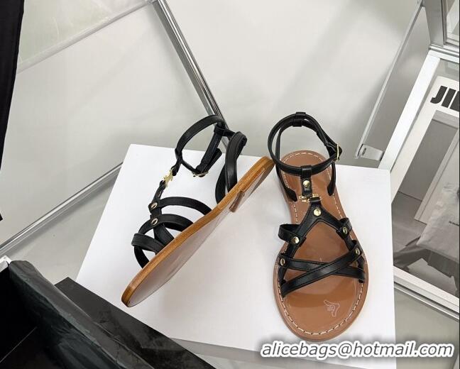 Unique Style Celine Triomphe Leather Strap Flat Sandals Black/Brown 331054