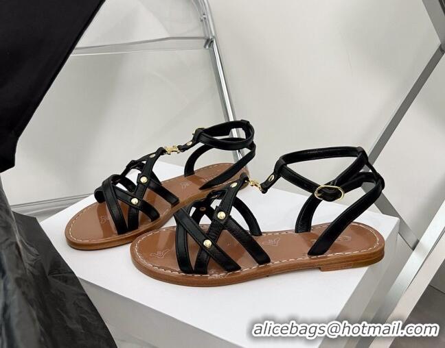 Unique Style Celine Triomphe Leather Strap Flat Sandals Black/Brown 331054